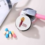 Personalised Cartoon Nurse Character Stethoscope ID Tag with Title and Name Nurse Week Appreciation Gift for Medical Staff