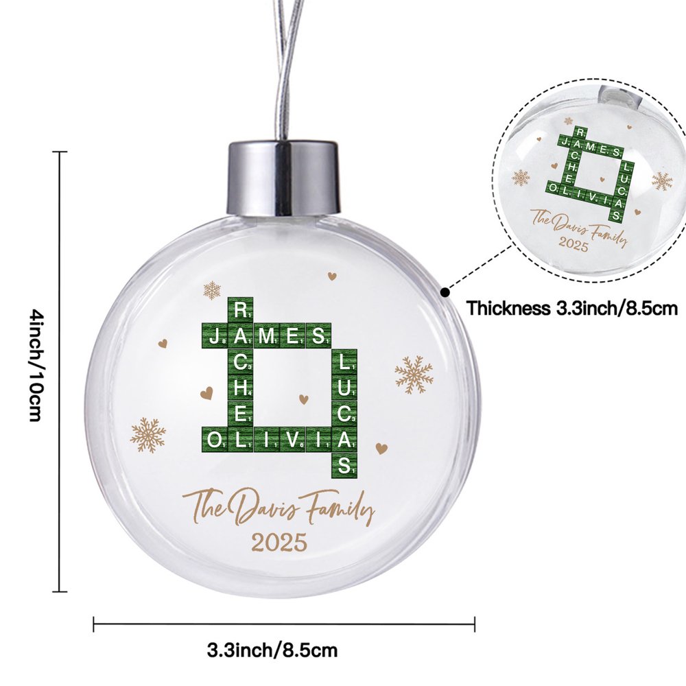 Personalizado copo de nieve Crucigrama Arte Acrílico Navidad Bola Ornamento con el texto y el año Inicio Árbol Decoración Navidad Regalo para Amigos de la Familia 7