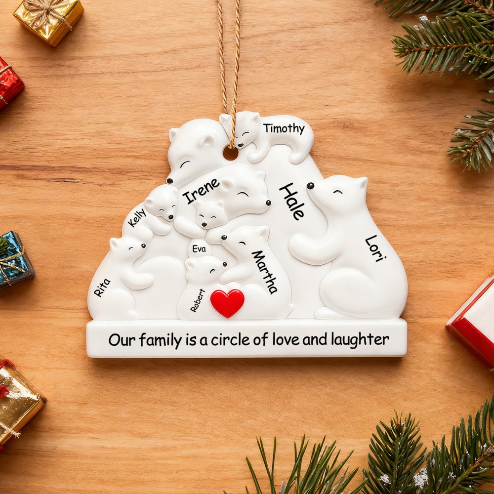 Personalized Cute Hug Bear Acrylic Ornament with Lover Heart and 2-9 Names Home Tree Decor Christmas Gift for Family Friends 4