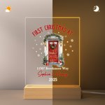 Spersonalizowana akrylowa lampka nocna LED dla nowego domu z imieniem i drewnianą podstawą Dekoracja domu Parapetówka Pierwszy prezent świąteczny dla dzieci Rodzina Przyjaciele