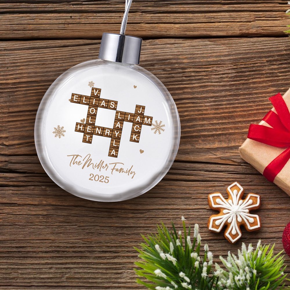 Personalizado copo de nieve Crucigrama Arte Acrílico Navidad Bola Ornamento con el texto y el año Inicio Árbol Decoración Navidad Regalo para Amigos de la Familia 3