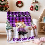 Personalized Christmas-Themed Cartoon Character Soft Throw Blanket with Name Home Decor Christmas Gift for Kid Family