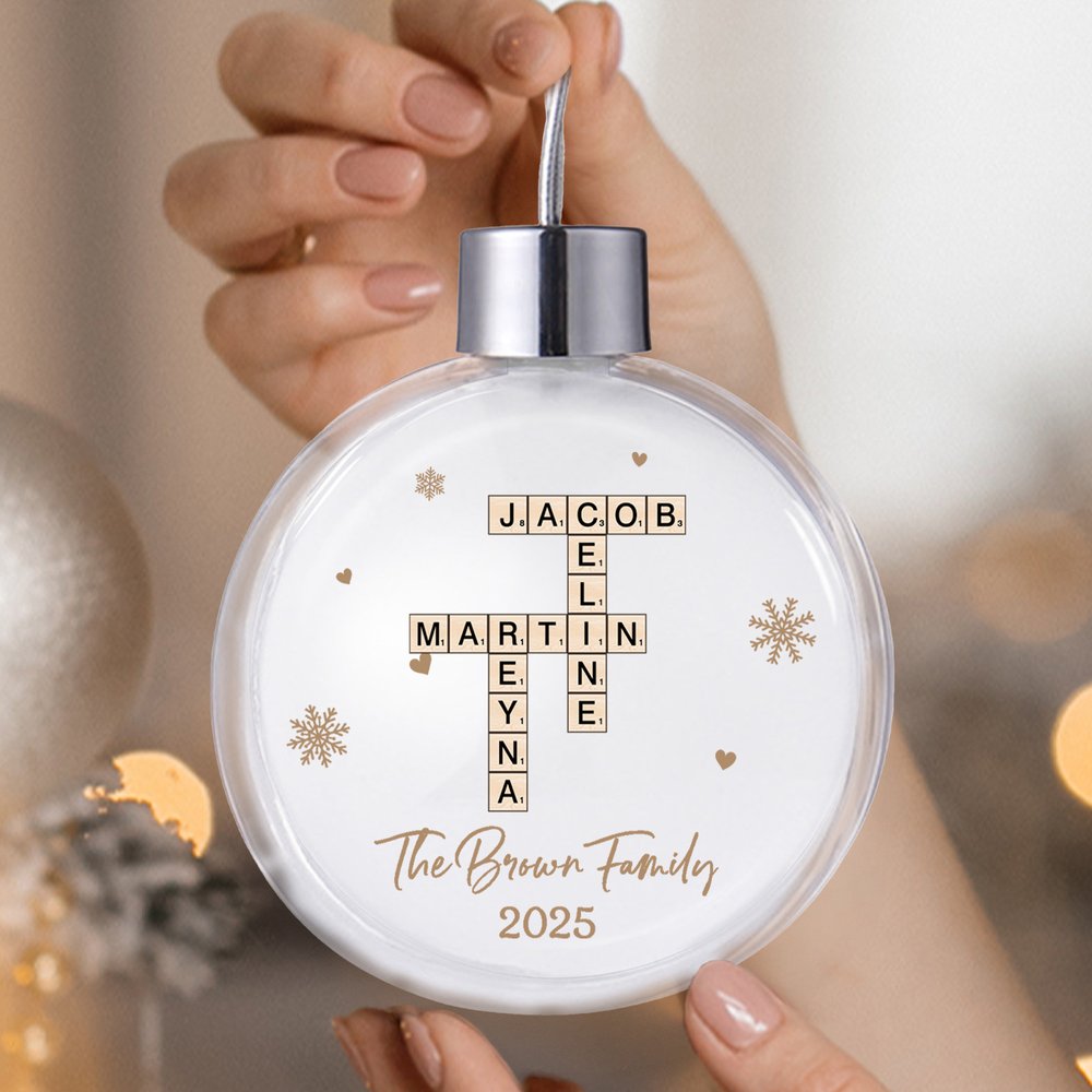 Personalizado copo de nieve Crucigrama Arte Acrílico Navidad Bola Ornamento con el texto y el año Inicio Árbol Decoración Navidad Regalo para Amigos de la Familia 5