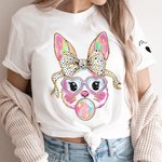 T-shirt Sweatshirt personnalisé avec nom Lapin de Pâques pailleté Multicolore Cadeau d'anniversaire de Pâques pour enfants Amis