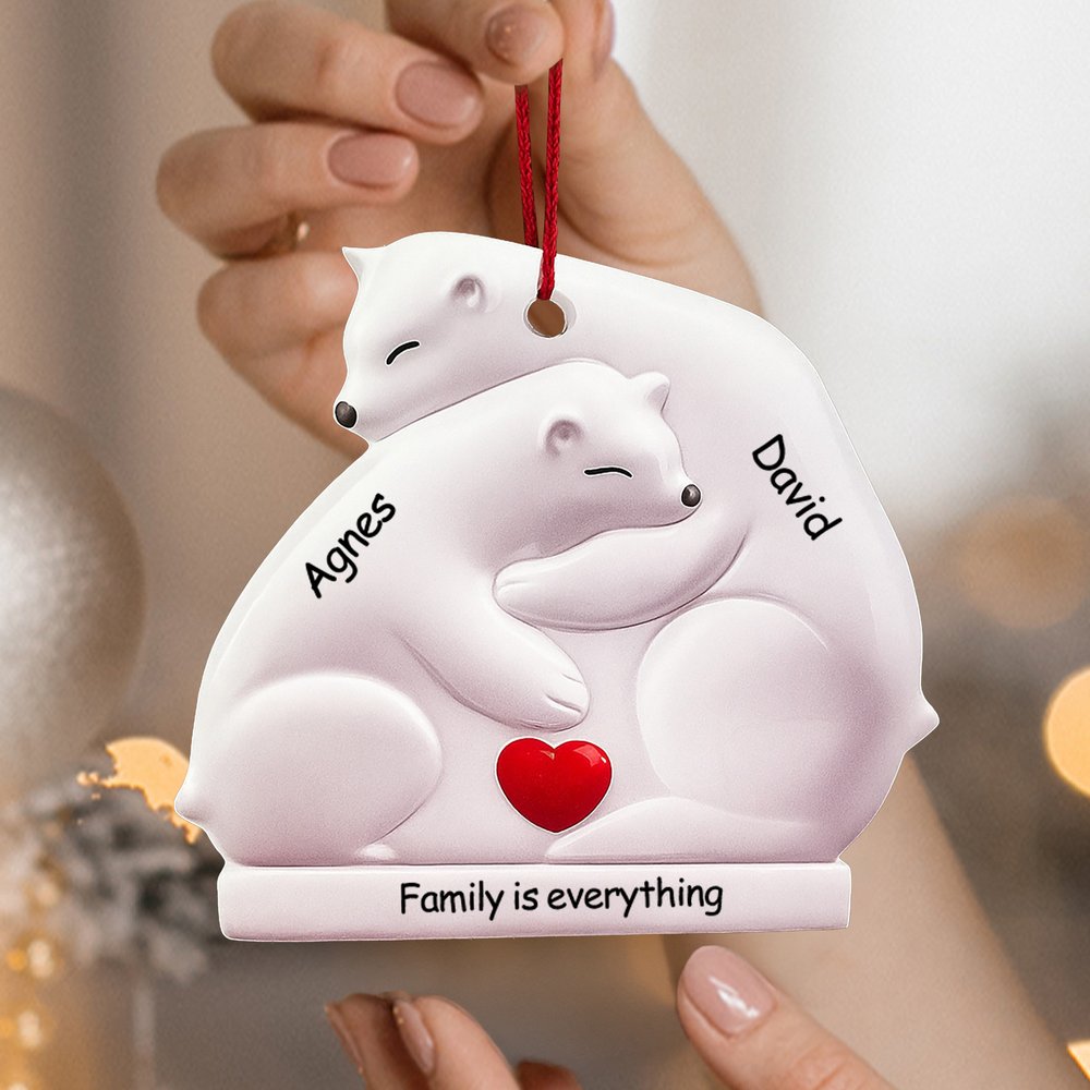 Personalized Cute Hug Bear Acrylic Ornament with Lover Heart and 2-9 Names Home Tree Decor Christmas Gift for Family Friends 2