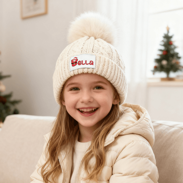 Personalized Multicolor Snowman Reindeer Santa Claus Cute Pom-Pom Soft Knitted Beanie Hat with Name Winter Accessory Birthday Gift for Boys Girls