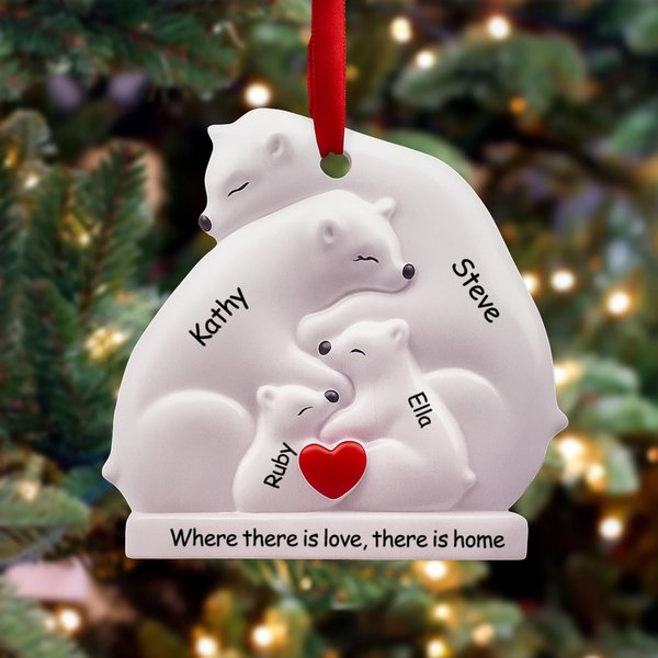 Personalized Cute Hug Bear Acrylic Ornament with Lover Heart and 2-9 Names Home Tree Decor Christmas Gift for Family Friends