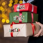 Personalisierte Weihnachtsmannmütze Elch Weihnachten Brief Satz von 2 wasserdichte Aufkleber mit Namen Geschenk Dekoration Weihnachtsfeier Favor für Kinder Familie Freunde