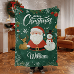 Personalized Merry Christmas Soft Throw Blanket with Name Home Decor Christmas Gift for Kids Friends