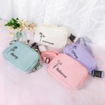 Sac Banane Personnalisé avec Nom et Fleur de Naissance Sace de Sport avec Ceinture Réglable Cadeau Anniversaire St-Valentin pour Femme