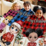 Personalized Christmas-Themed Cartoon Character Soft Throw Blanket with Name Home Decor Christmas Gift for Kid Family