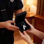 Personlig skytsengel velsignet nøkkelring med skiltnummer og kort bursdagsoppskattning julegave til politiet