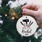 Personalised Hair Styling Tools Ceramic Ornament with Name Christmas Tree Decor Gift for Hairstylist Barber