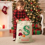 Personalisierter Weihnachts-Geschenksack mit Niedlichem Cartoon-Charakter Initiale und Namen inklusive Kordelzug Weihnachtsgeschenk für Kinder Familie