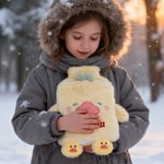 Personalized Cute Animal Name 25 oz Hot Water Bottle with Fluffy Cover Home Warmth Travel Birthday Christmas Gift for Kids Friends