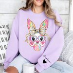 T-shirt Sweatshirt personnalisé avec nom Lapin de Pâques pailleté Multicolore Cadeau d'anniversaire de Pâques pour enfants Amis