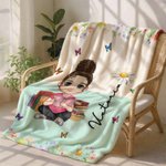 Personalizzato lettura Cartoon personaggio nascita fiore morbido coperta con nome Home Decor Compleanno regalo di Natale per gli amanti del libro Bookworm