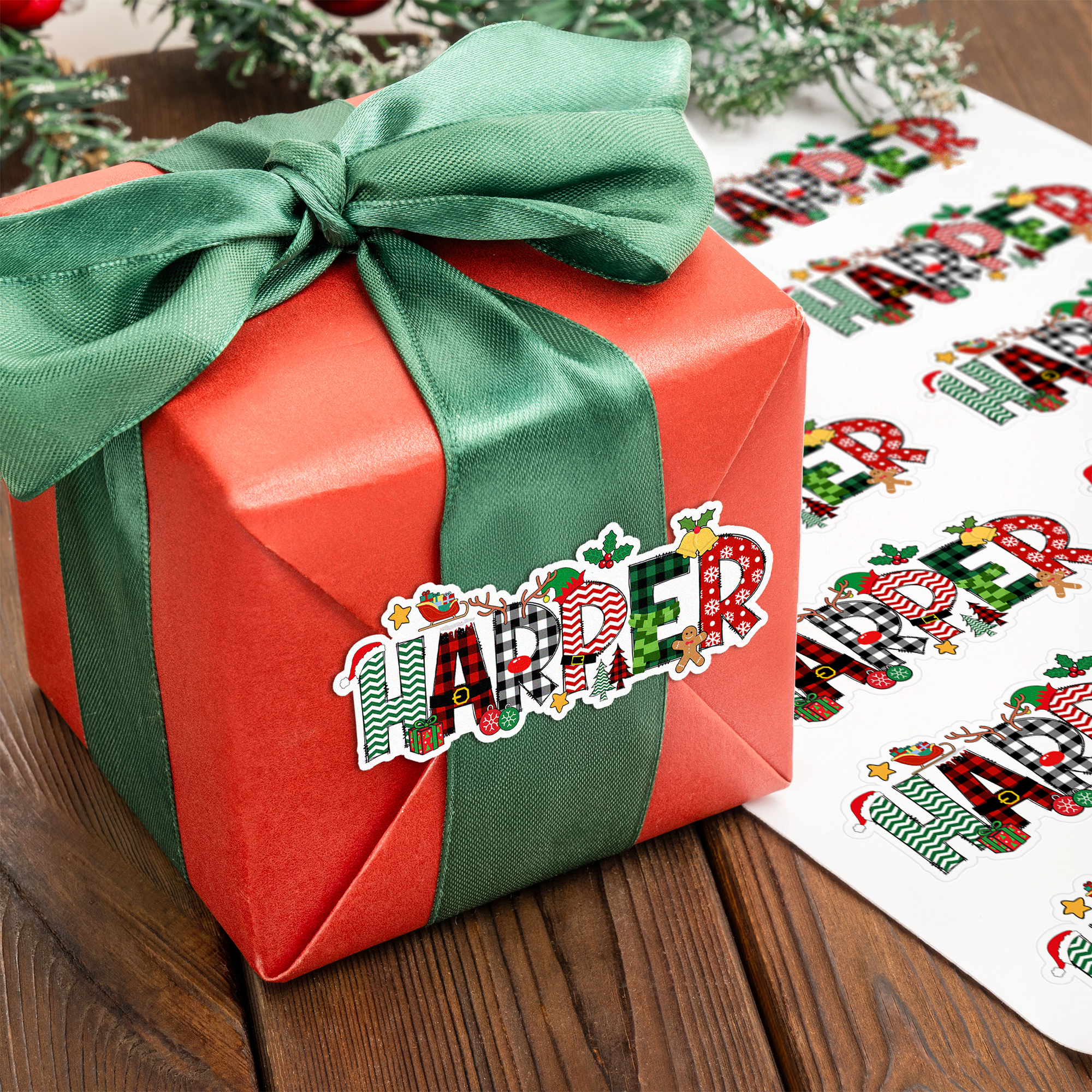 Personalisierte Weihnachtsmannmütze Elch Weihnachten Brief Satz von 2 wasserdichte Aufkleber mit Namen Geschenk Dekoration Weihnachtsfeier Favor für Kinder Familie Freunde