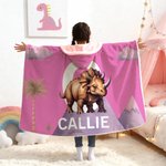 Personalised Dinosaur Multiple Colours Soft Throw Hooded Blanket with Name and Initial Christmas Birthday Gift for Family Friend Kid