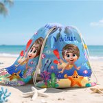 Asciugamano da spiaggia con cappuccio personalizzato con nome e design animale marino in stile 3D - Regalo per vacanze estive per ragazzi e ragazze