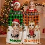 Personalized Christmas-Themed Cartoon Character Soft Throw Blanket with Name Home Decor Christmas Gift for Kid Family
