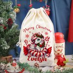 Spersonalizowana torba na prezenty Merry Christmas Fantasy Unicorn Drawstring Gift Bag z imieniem na Wigilię dla dziewczynek, chłopców i dzieci