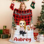 Personalized Christmas-Themed Cartoon Character Soft Throw Blanket with Name Home Decor Christmas Gift for Kid Family
