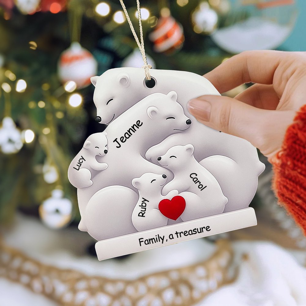 Personalized Cute Hug Bear Acrylic Ornament with Lover Heart and 2-9 Names Home Tree Decor Christmas Gift for Family Friends 6