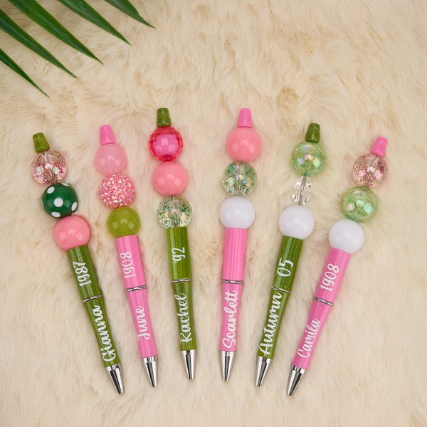 Personalized Glitter Beaded Ballpoint Sorority Pens with Name and Year Set of 2 Big Little Gifts for Sorority Members