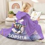 Personalised Dinosaur Multiple Colours Soft Throw Hooded Blanket with Name and Initial Christmas Birthday Gift for Family Friend Kid