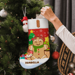 Personalized Multicolor Christmas Tree Gingerbread Man Christmas Stocking with Initial Christmas Home Decor Birthday Gift for Friend Family