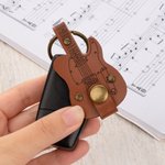 Personalised PU Leather Guitar Pick Holder Keychain with Engraved Text and Pick Birthday Christmas Gift for Guitar Music Lovers
