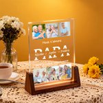 Veilleuse LED Acrylique Personnalisée avec 6 Photos Nom et Texte Base en Bois Cadeau Anniversaire pour Maman Papa Grands-Parents