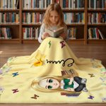 Personalizzato lettura Cartoon personaggio nascita fiore morbido coperta con nome Home Decor Compleanno regalo di Natale per gli amanti del libro Bookworm