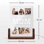 Veilleuse LED Acrylique Personnalisée avec 6 Photos Nom et Texte Base en Bois Cadeau Anniversaire pour Maman Papa Grands-Parents