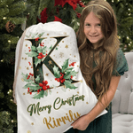 Personlig Holly Initial Canvas Presentpåse med dragsko och namn Julklapp till vänner Familj