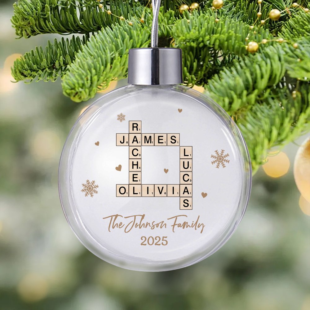 Personalizado copo de nieve Crucigrama Arte Acrílico Navidad Bola Ornamento con el texto y el año Inicio Árbol Decoración Navidad Regalo para Amigos de la Familia 1