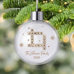 Personalizado copo de nieve Crucigrama Arte Acrílico Navidad Bola Ornamento con el texto y el año Inicio Árbol Decoración Navidad Regalo para Amigos de la Familia