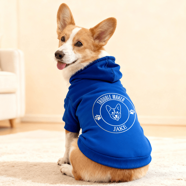 Personlig søt badge Pet Line Drawing varm myk hund hettegenser med tekst og navn Pet Party bursdag julegave til kjæledyrseier
