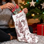 Personalised Toile De Jouy Santa Claus Reindeer Nutcracker Christmas Stocking with Name Home Decor Christmas Gift for Kids Family Friends