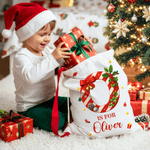 Spersonalizowana świąteczna płócienna torba prezentowa z inicjałem Candy Cane z imieniem i nazwiskiem Świąteczny prezent dla rodziny i przyjaciół