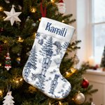 Personalised Toile De Jouy Santa Claus Reindeer Nutcracker Christmas Stocking with Name Home Decor Christmas Gift for Kids Family Friends