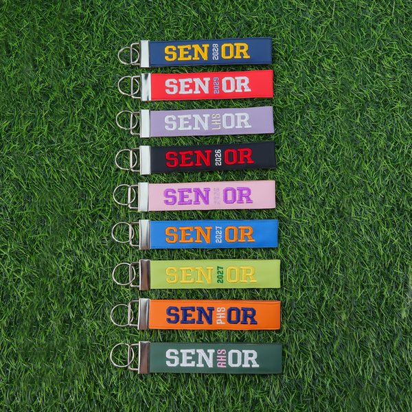 Personalized Embroidered Senior Wristlet Keychain Bag Tag with School Name or Year Graduation Back to School Birthday Gift for Graduates