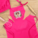 Personalised Multicolour Cute Cartoon Quirky Girl Kid Apron Chef Hat Set with Name Christmas Children's Day Birthday Gift for Girls