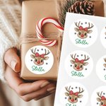 Personalized Cartoon Reindeer Waterproof Stickers Labels with Name Gift Decor Christmas Party Favors for Boys Girls