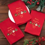 Personalized Elk Christmas Tree Bell Santa Claus 100% Cotton Red Napkin with Name Table Decor Christmas Gift for Family Friend