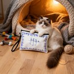 Spersonalizowana kosmetyczka dla kota w stylu Toile De Jouy z 1-7 imionami i portfelem na nadgarstek Prezent urodzinowy dla właściciela zwierzaka