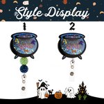 Personalised Witch's Magic Cauldron Glitter Acrylic Badge Clip with Text Party Gift for Lab Technician Friend