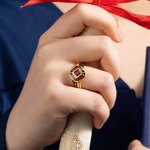Personalized Square Birthstone Class Ring with Engraved Text and Zircons Graduation Anniversary Gift for Graduates