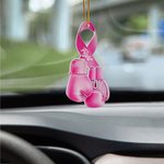 Personalisierte rosa Schleife Boxhandschuhe Design Beating Breast Cancer Ornament mit Text Auto Dekor Geschenk für Frauen Krebs Kämpfer